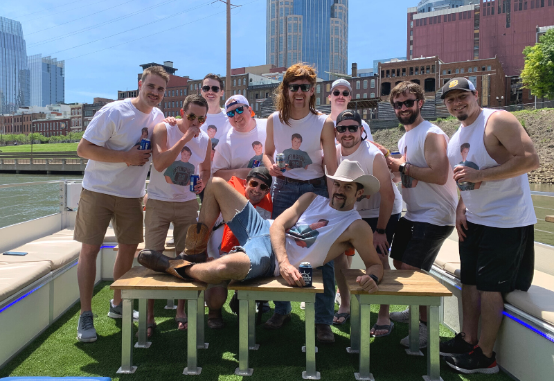 group of guys at a bachelor party in nashville