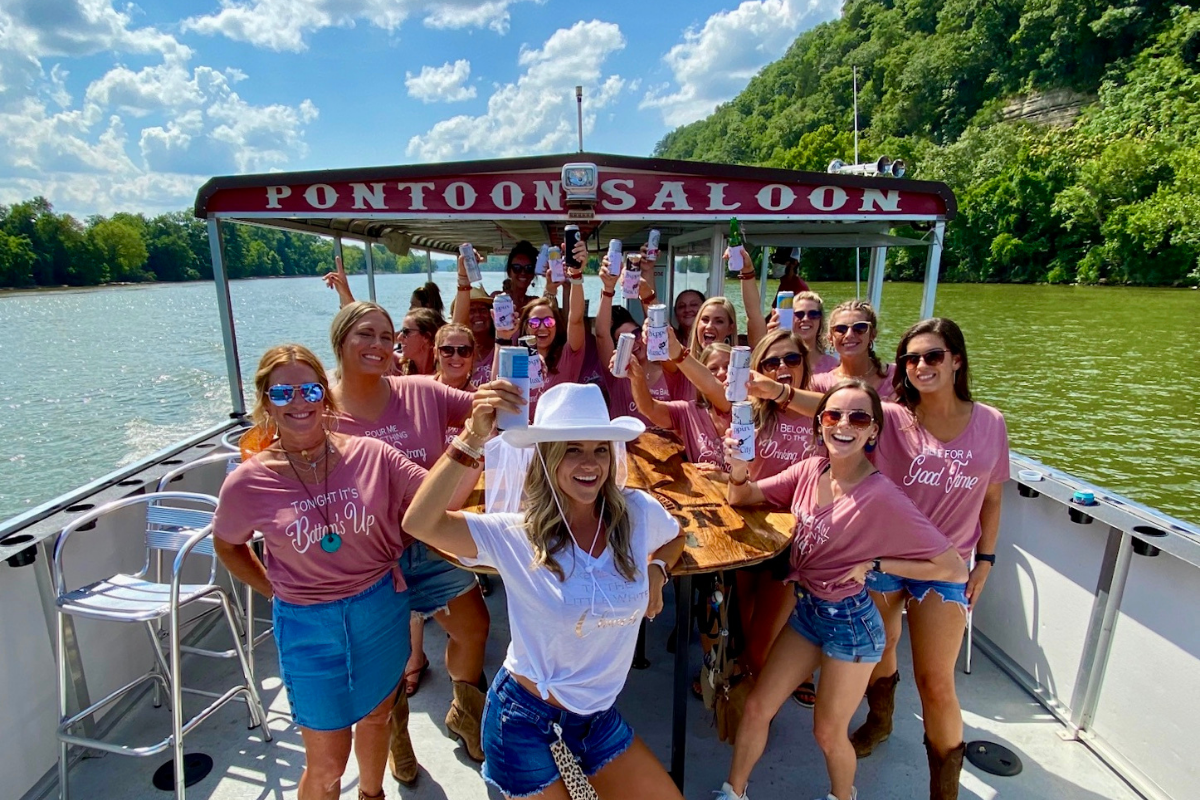 bride and bachelorette group on party cruise