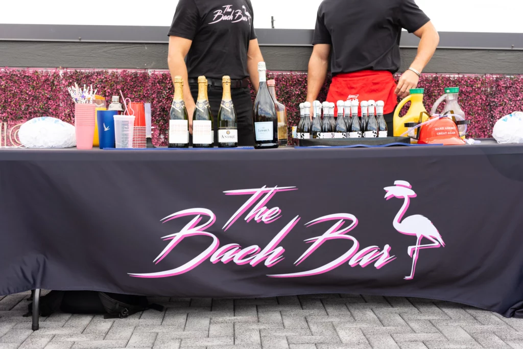 Bach Bar table set up for a bachelorette party rooftop brunch in Nashville