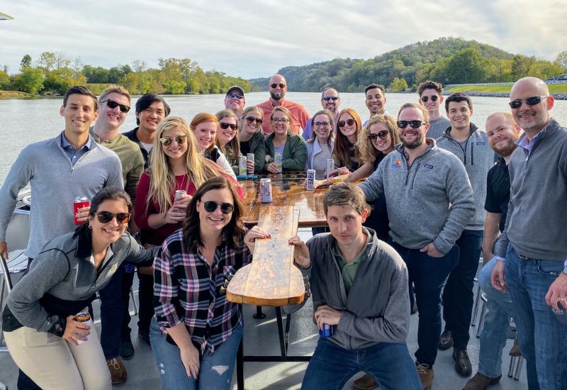 company group on a corporate river cruise